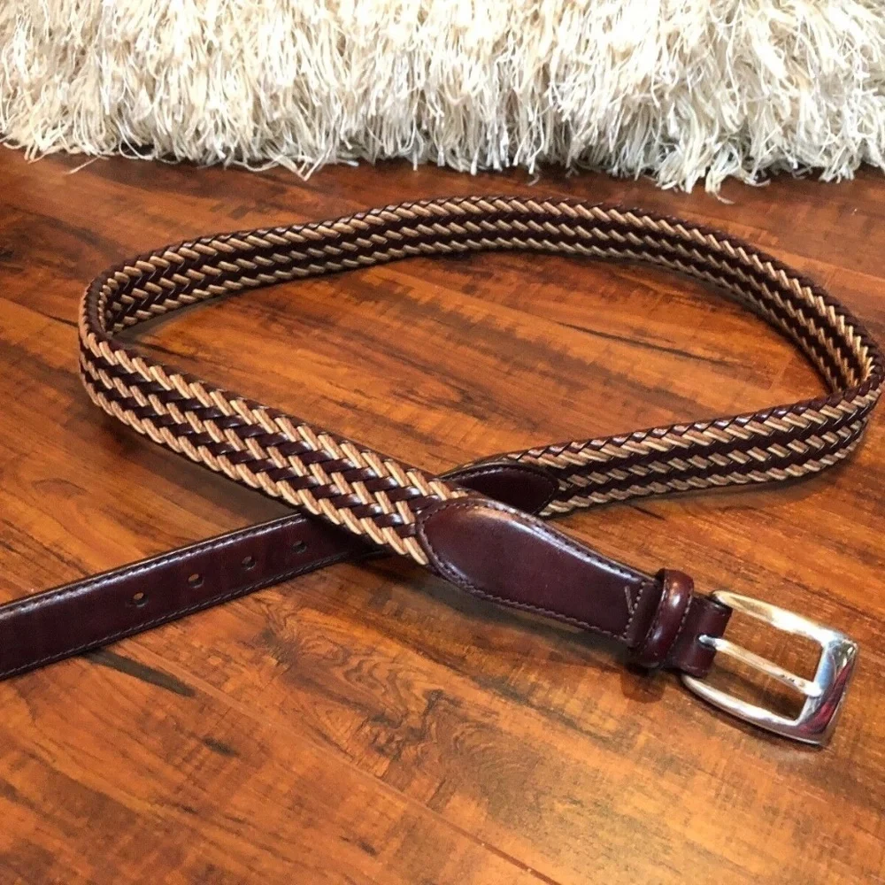 Vintage Brighton Woven Brown and Tan/s LEATHER with Silver Hardware Buckle sz 42